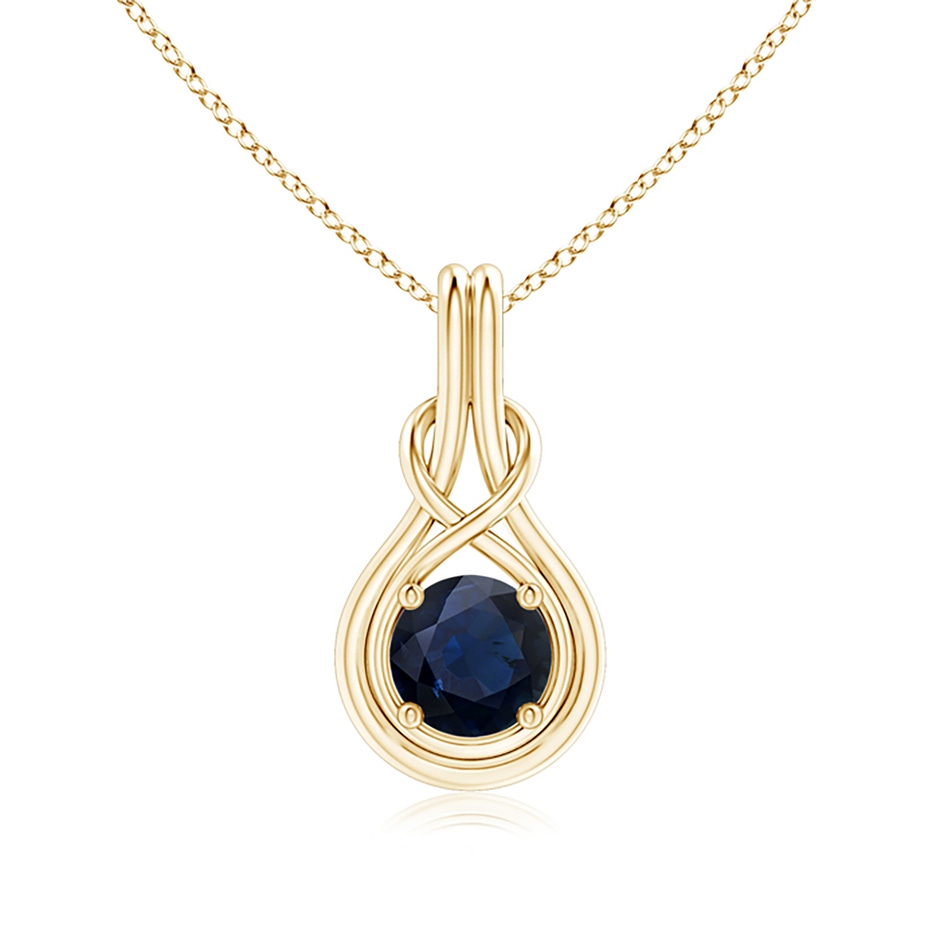 7mm A Round Sapphire Solitaire Infinity Knot Pendant in Yellow Gold 