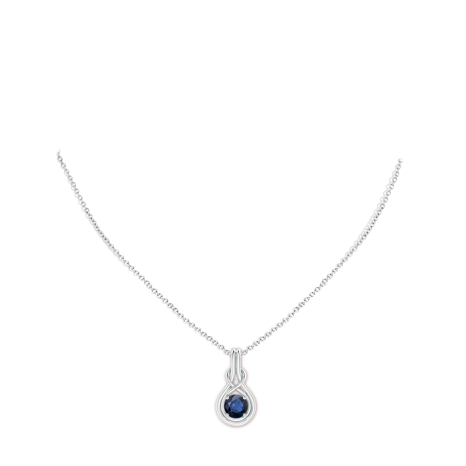 7mm AA Round Sapphire Solitaire Infinity Knot Pendant in P950 Platinum pen