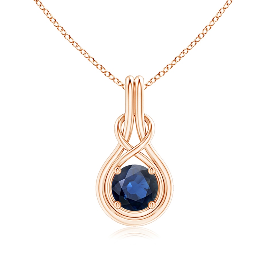 7mm AA Round Sapphire Solitaire Infinity Knot Pendant in Rose Gold 