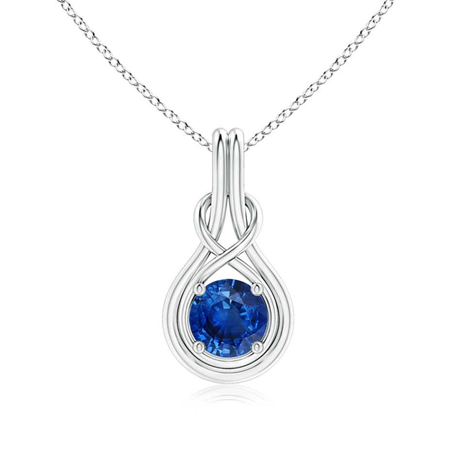 7mm AAA Round Sapphire Solitaire Infinity Knot Pendant in P950 Platinum 