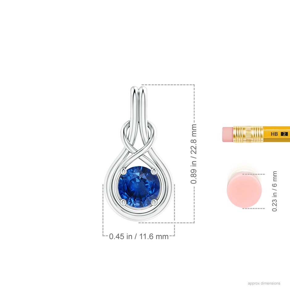 7mm AAA Round Sapphire Solitaire Infinity Knot Pendant in P950 Platinum ruler