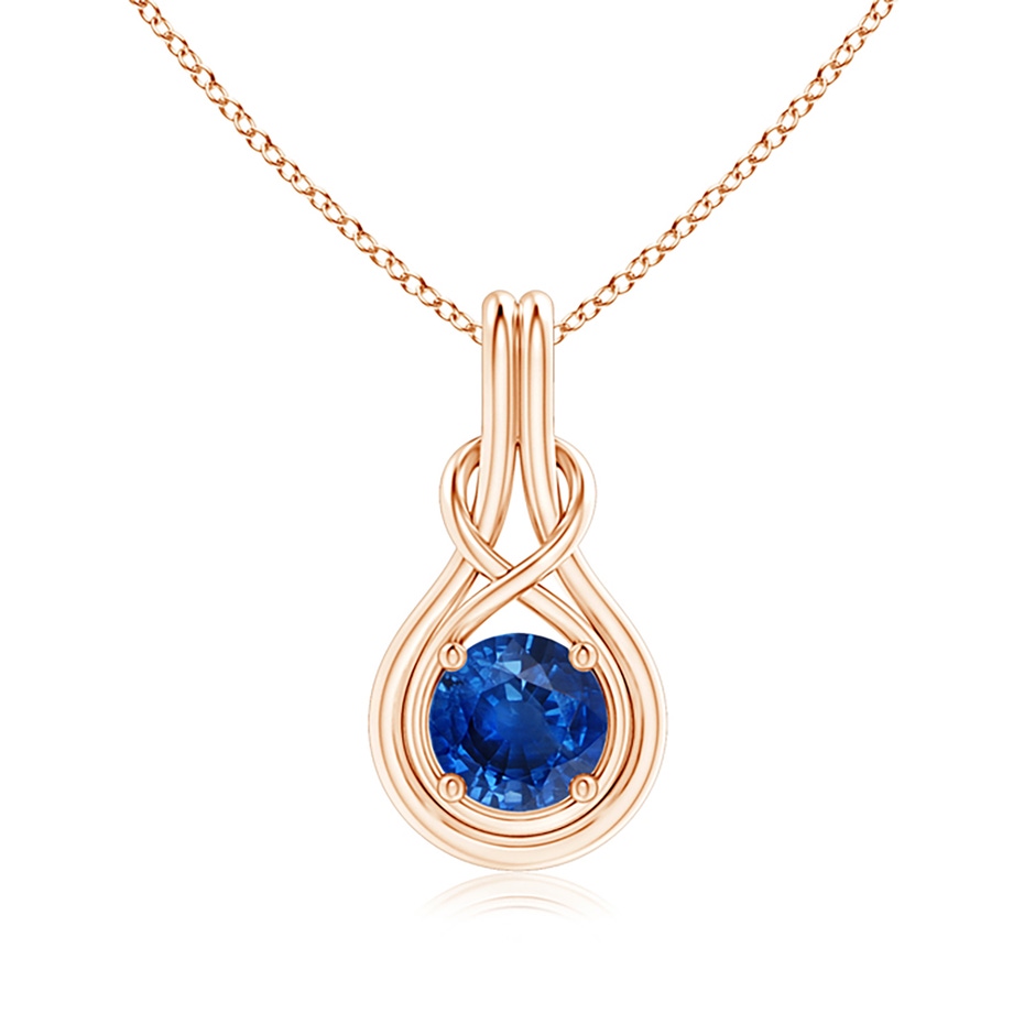7mm AAA Round Sapphire Solitaire Infinity Knot Pendant in Rose Gold 