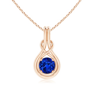 7mm AAAA Round Sapphire Solitaire Infinity Knot Pendant in 18K Rose Gold