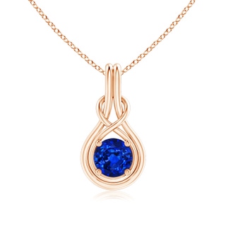 7mm AAAA Round Sapphire Solitaire Infinity Knot Pendant in 9K Rose Gold