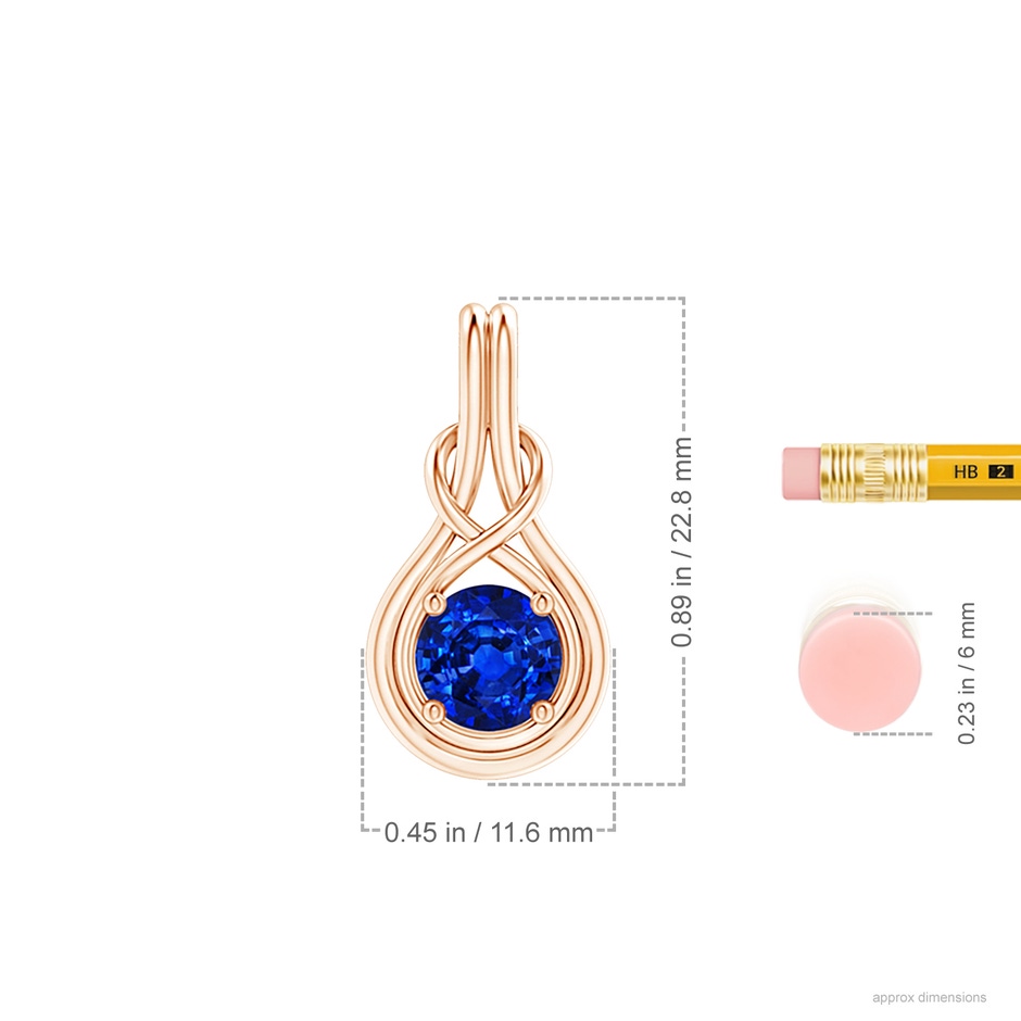 7mm AAAA Round Sapphire Solitaire Infinity Knot Pendant in Rose Gold ruler