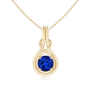 7mm Lab-Grown Round Sapphire Solitaire Infinity Knot Pendant in Yellow Gold