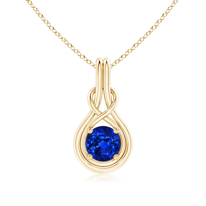 7mm Lab-Grown Round Sapphire Solitaire Infinity Knot Pendant in Yellow Gold 