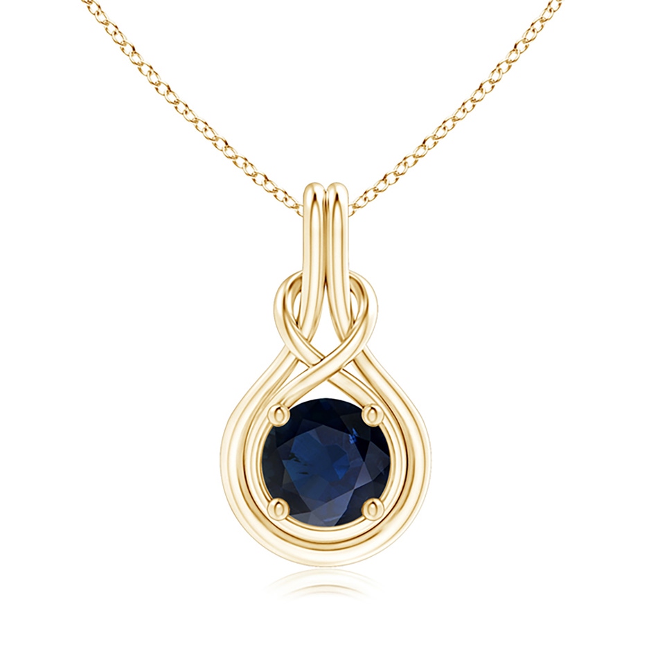 8mm A Round Sapphire Solitaire Infinity Knot Pendant in 18K Yellow Gold 
