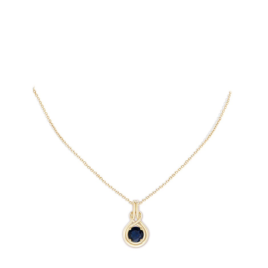 8mm A Round Sapphire Solitaire Infinity Knot Pendant in Yellow Gold pen