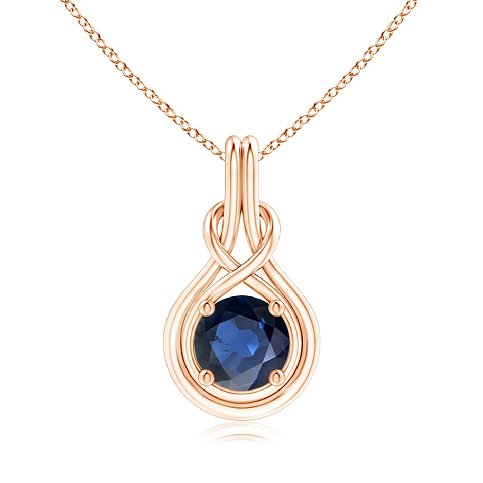 8mm AA Round Sapphire Solitaire Infinity Knot Pendant in Rose Gold 