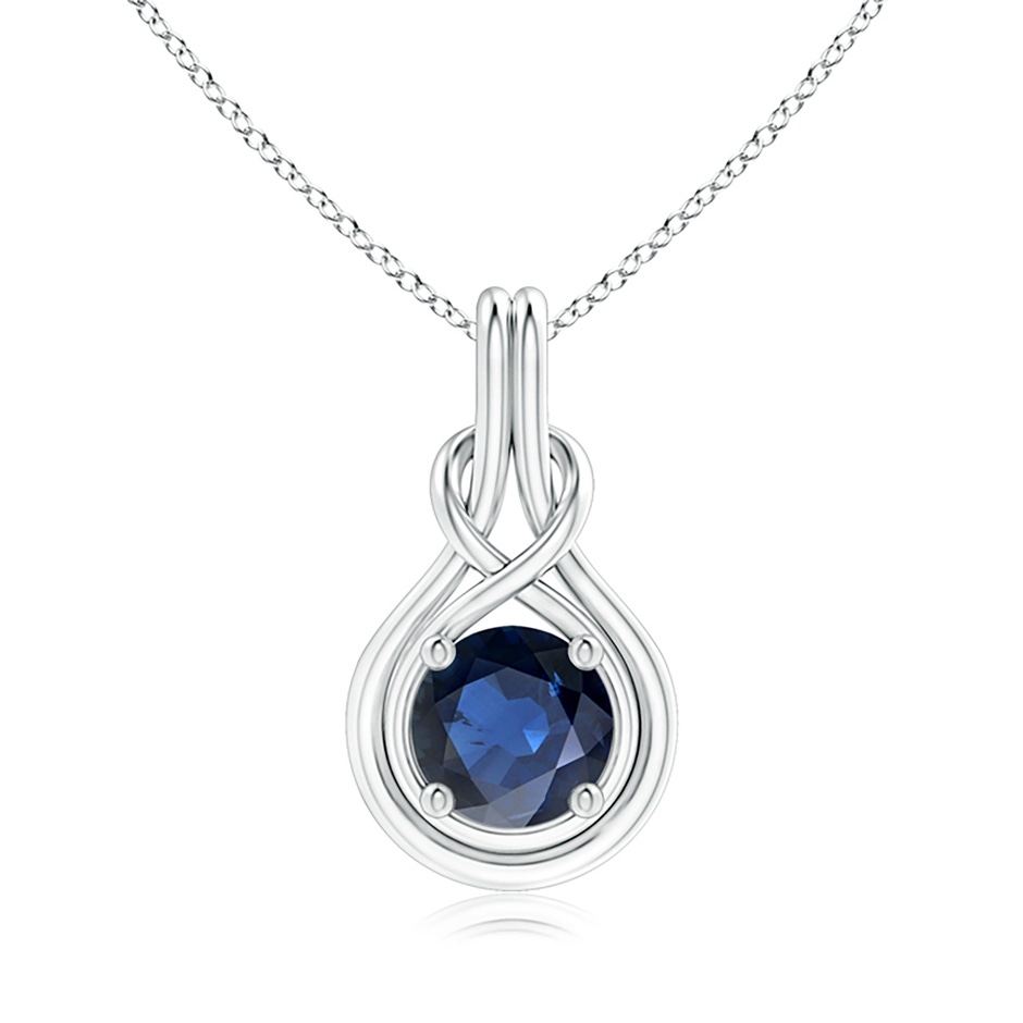 8mm AA Round Sapphire Solitaire Infinity Knot Pendant in White Gold 