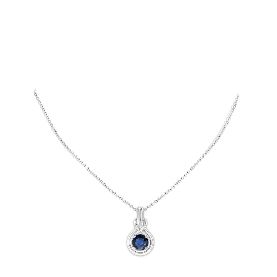 8mm AA Round Sapphire Solitaire Infinity Knot Pendant in White Gold pen