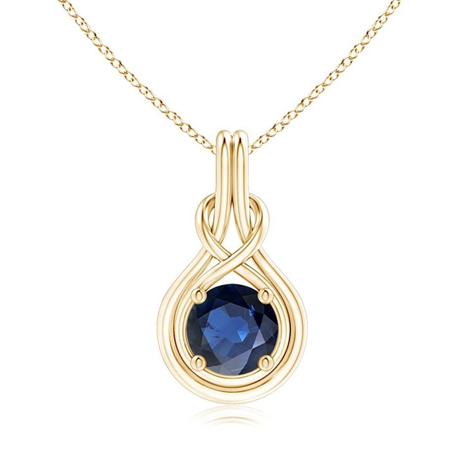 8mm AA Round Sapphire Solitaire Infinity Knot Pendant in Yellow Gold 