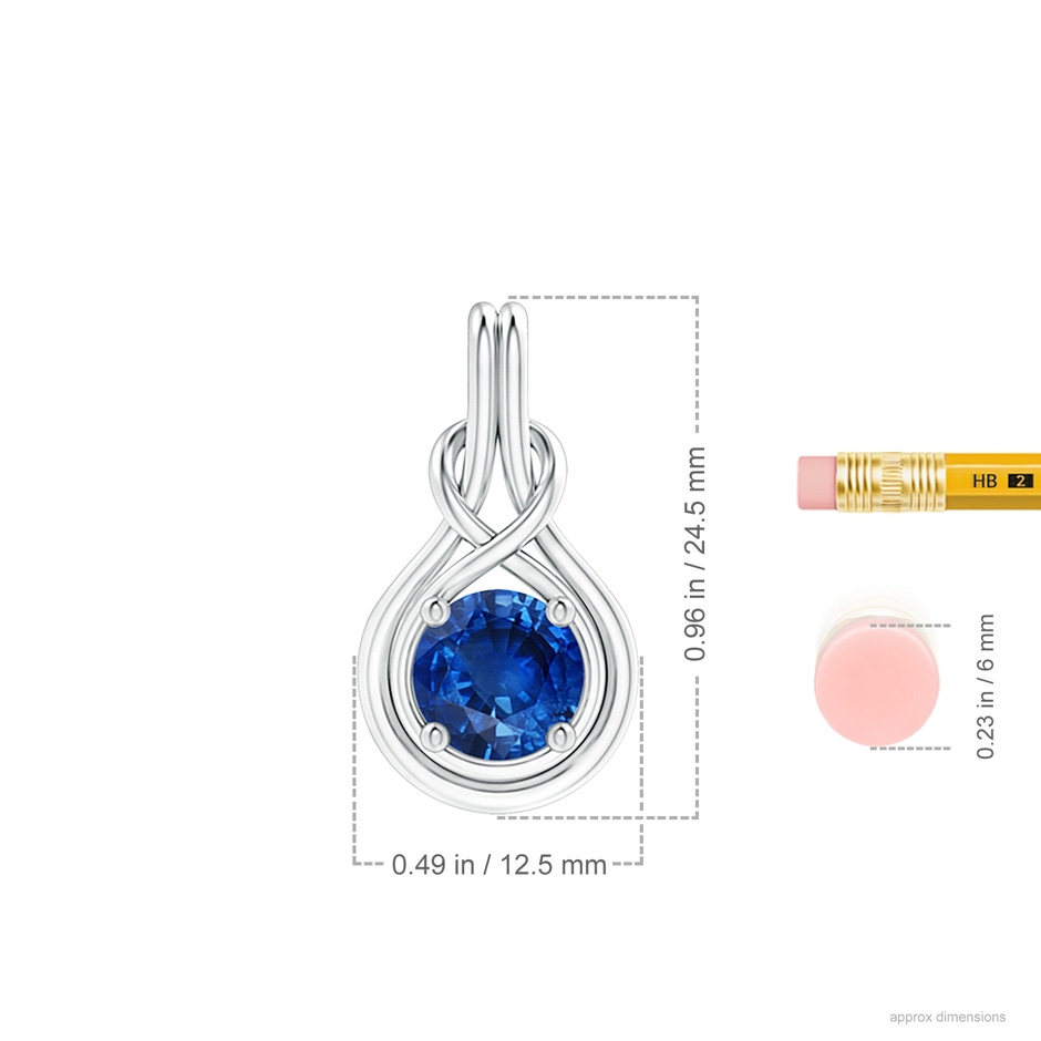 8mm AAA Round Sapphire Solitaire Infinity Knot Pendant in 18K White Gold ruler