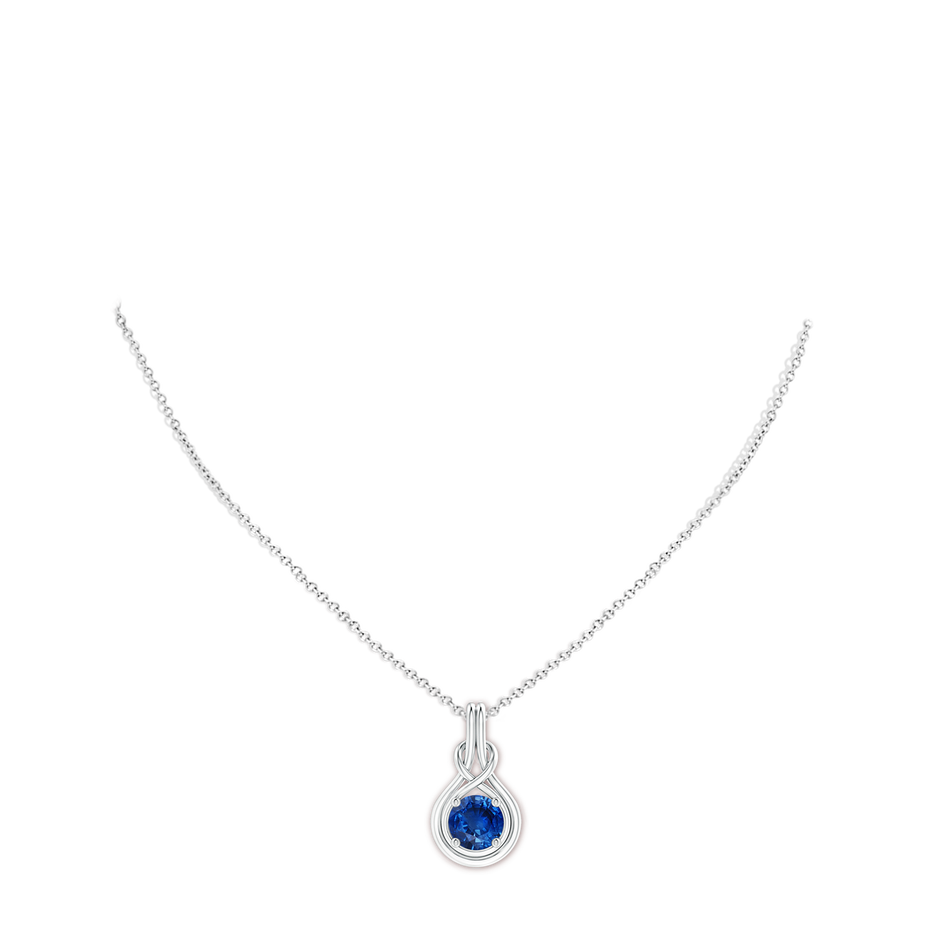 8mm AAA Round Sapphire Solitaire Infinity Knot Pendant in 18K White Gold pen