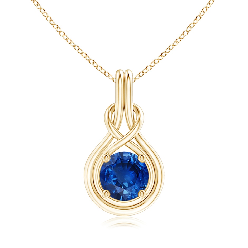 8mm AAA Round Sapphire Solitaire Infinity Knot Pendant in 18K Yellow Gold 
