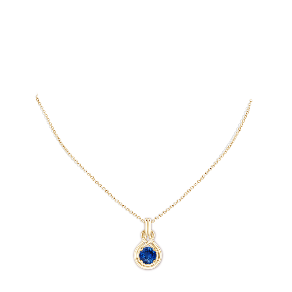8mm AAA Round Sapphire Solitaire Infinity Knot Pendant in 18K Yellow Gold pen