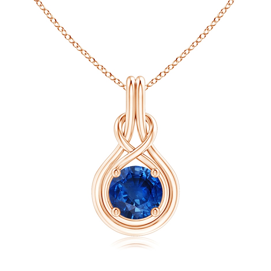 8mm AAA Round Sapphire Solitaire Infinity Knot Pendant in Rose Gold 
