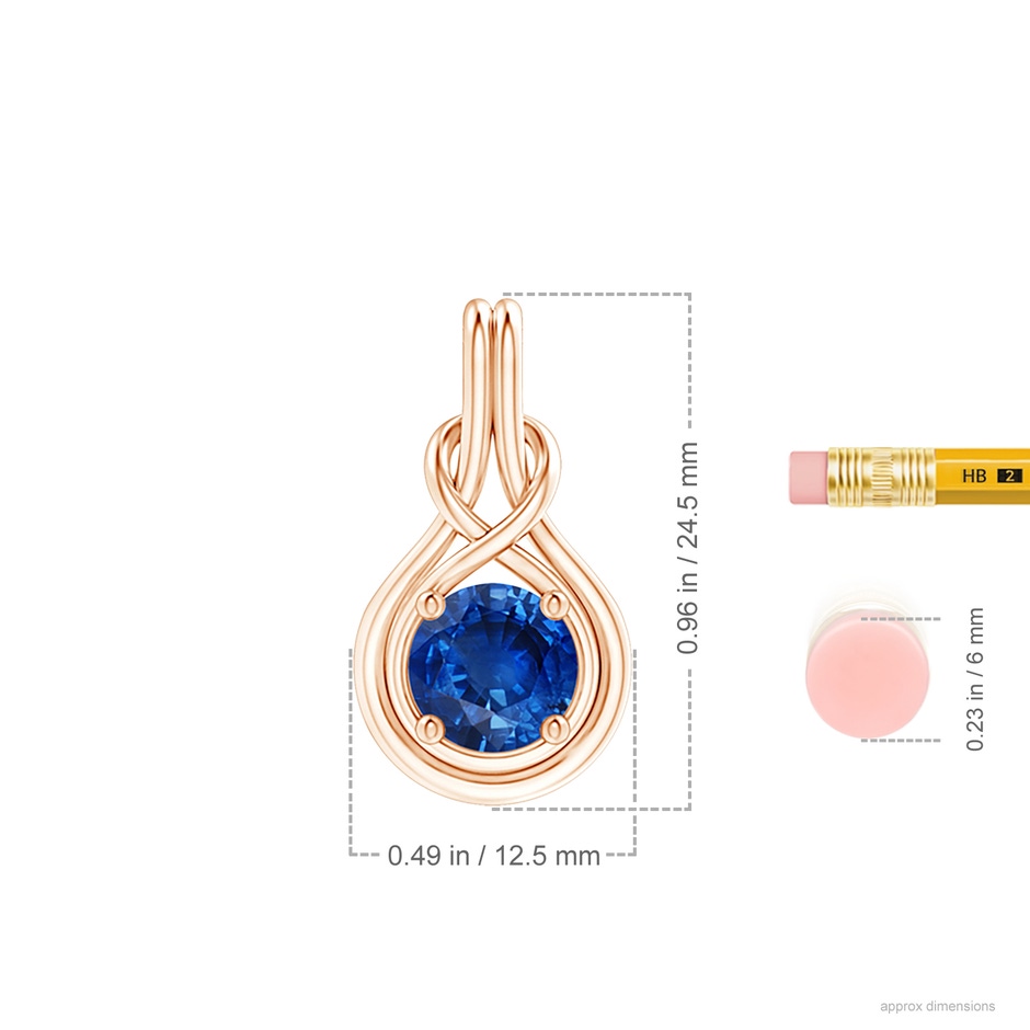 8mm AAA Round Sapphire Solitaire Infinity Knot Pendant in Rose Gold ruler