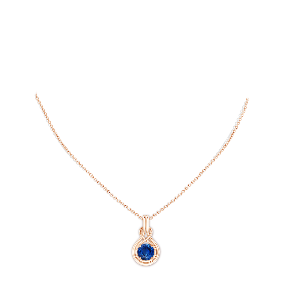 8mm AAA Round Sapphire Solitaire Infinity Knot Pendant in Rose Gold pen