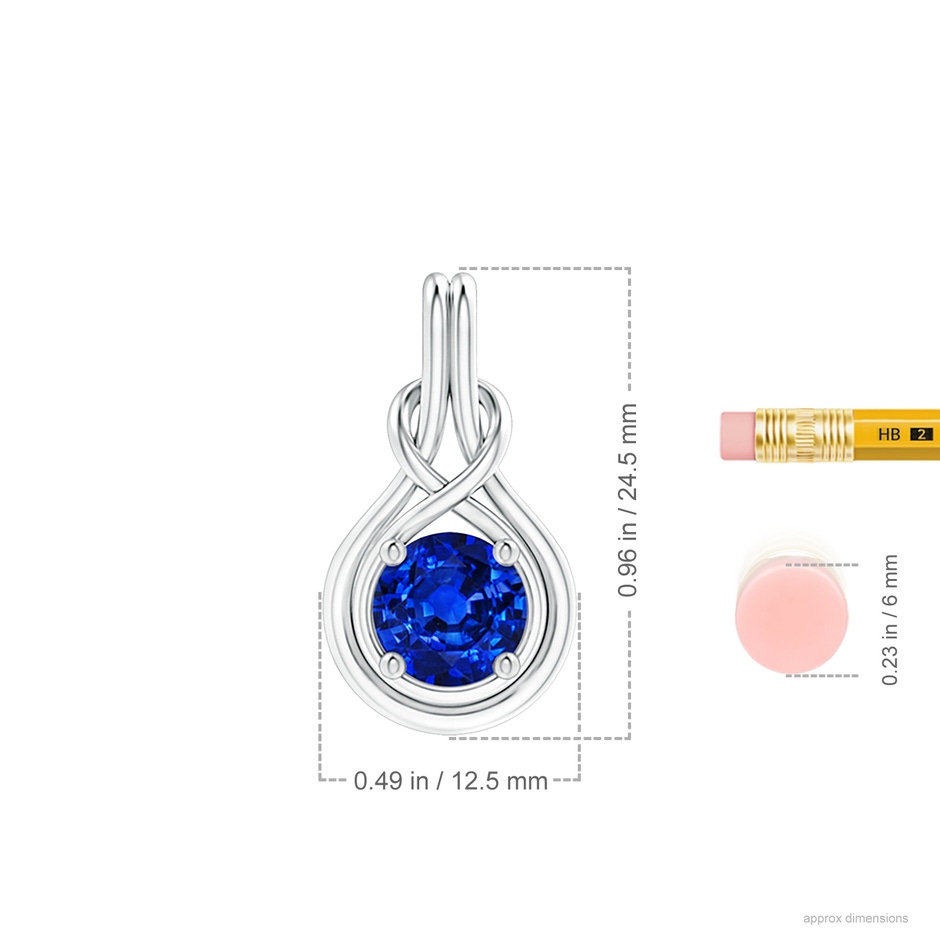 8mm AAAA Round Sapphire Solitaire Infinity Knot Pendant in P950 Platinum ruler