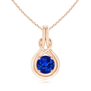 8mm AAAA Round Sapphire Solitaire Infinity Knot Pendant in Rose Gold