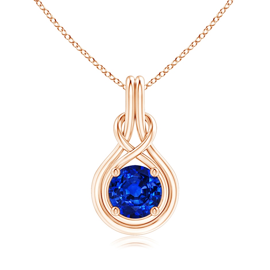 8mm AAAA Round Sapphire Solitaire Infinity Knot Pendant in Rose Gold 