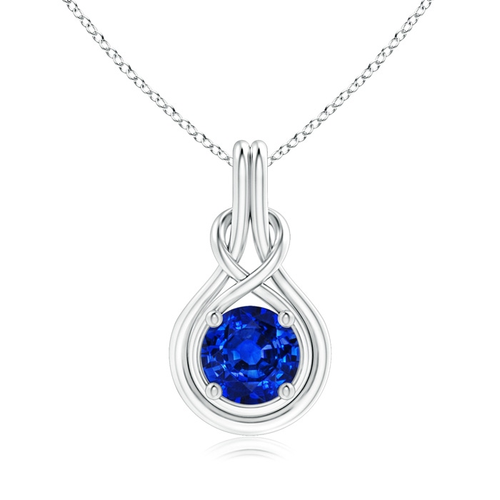 8mm Lab-Grown Round Sapphire Solitaire Infinity Knot Pendant in White Gold