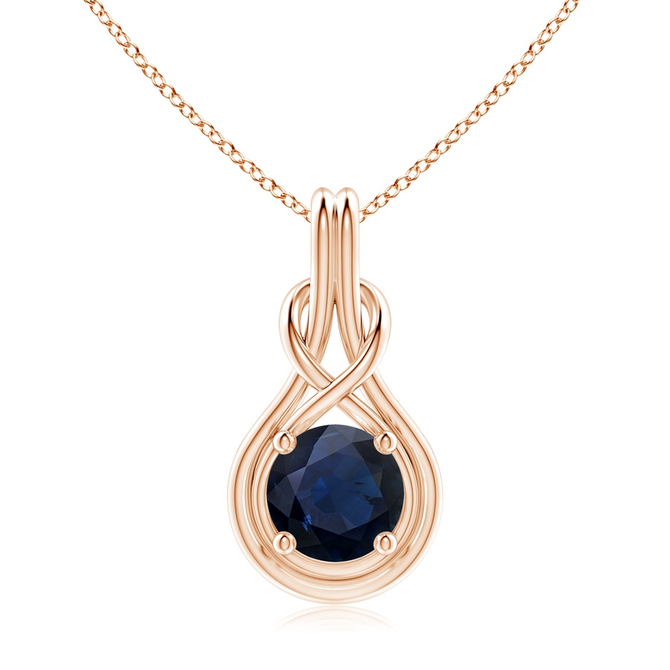 9mm A Round Sapphire Solitaire Infinity Knot Pendant in Rose Gold 
