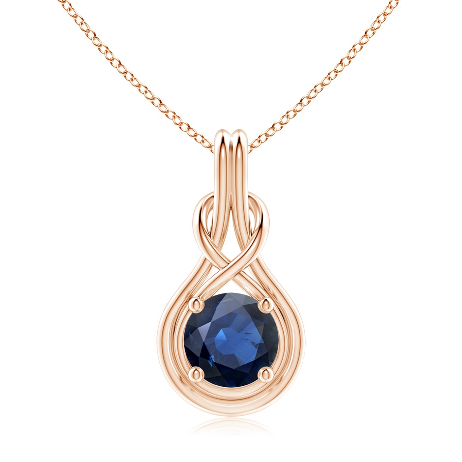 9mm AA Round Sapphire Solitaire Infinity Knot Pendant in 18K Rose Gold 