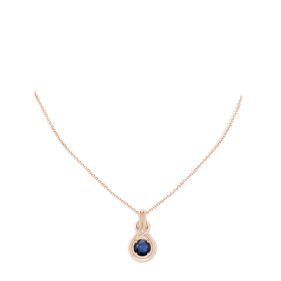 9mm AA Round Sapphire Solitaire Infinity Knot Pendant in 18K Rose Gold pen