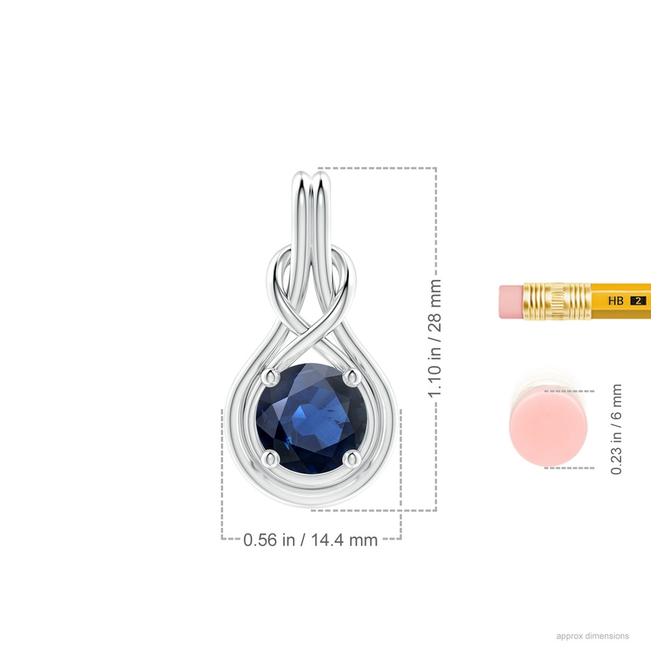 9mm AA Round Sapphire Solitaire Infinity Knot Pendant in P950 Platinum ruler