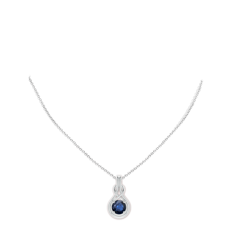 9mm AA Round Sapphire Solitaire Infinity Knot Pendant in P950 Platinum pen