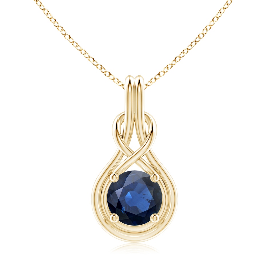 9mm AA Round Sapphire Solitaire Infinity Knot Pendant in Yellow Gold 