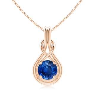 9mm AAA Round Sapphire Solitaire Infinity Knot Pendant in 10K Rose Gold