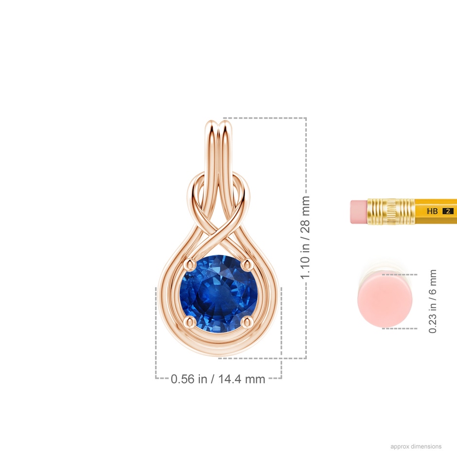 9mm AAA Round Sapphire Solitaire Infinity Knot Pendant in 18K Rose Gold ruler
