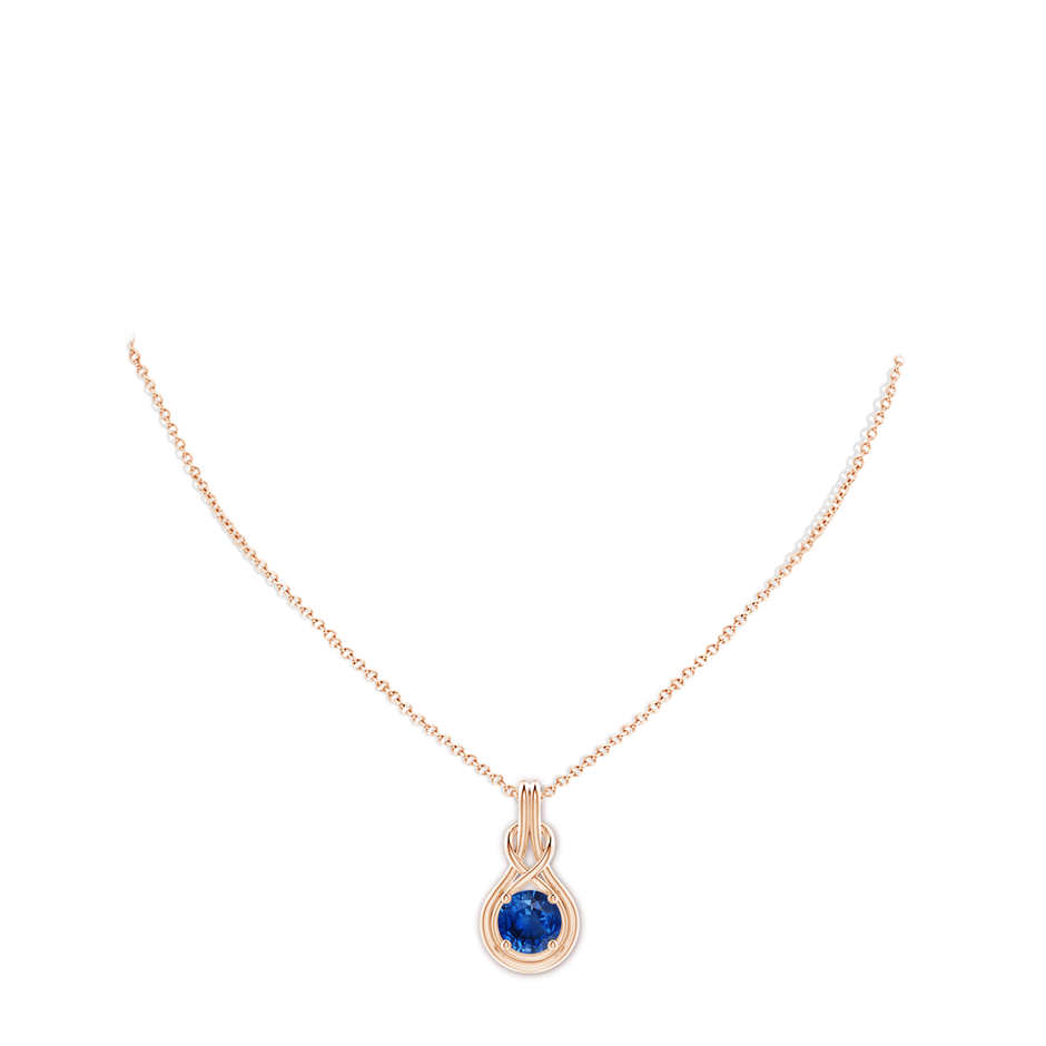 9mm AAA Round Sapphire Solitaire Infinity Knot Pendant in 18K Rose Gold pen