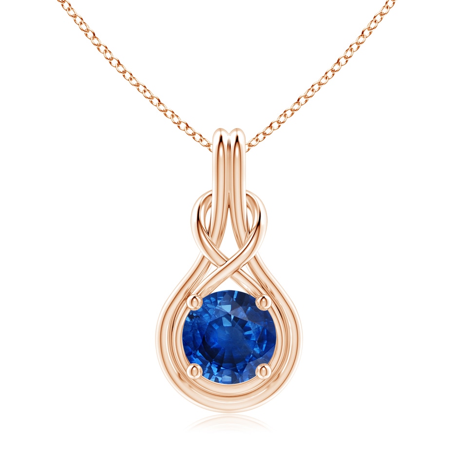 9mm AAA Round Sapphire Solitaire Infinity Knot Pendant in Rose Gold 