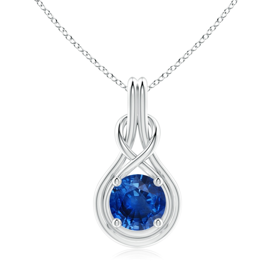 9mm AAA Round Sapphire Solitaire Infinity Knot Pendant in White Gold 