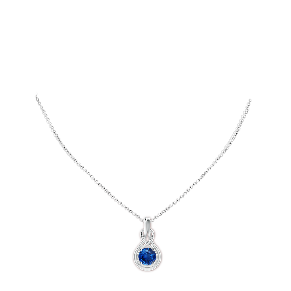 9mm AAA Round Sapphire Solitaire Infinity Knot Pendant in White Gold pen