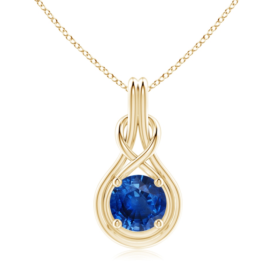 9mm AAA Round Sapphire Solitaire Infinity Knot Pendant in Yellow Gold 