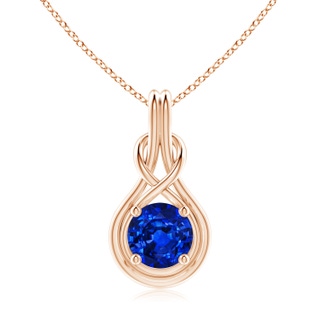 9mm AAAA Round Sapphire Solitaire Infinity Knot Pendant in 18K Rose Gold