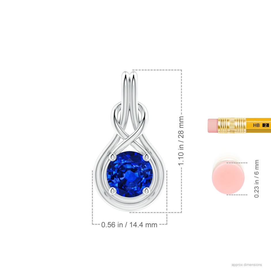 9mm AAAA Round Sapphire Solitaire Infinity Knot Pendant in P950 Platinum ruler