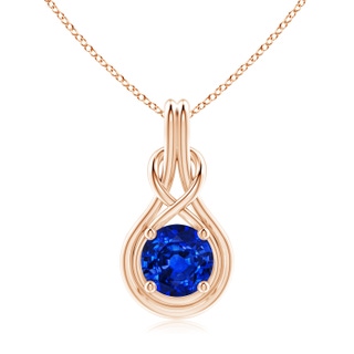 9mm AAAA Round Sapphire Solitaire Infinity Knot Pendant in Rose Gold