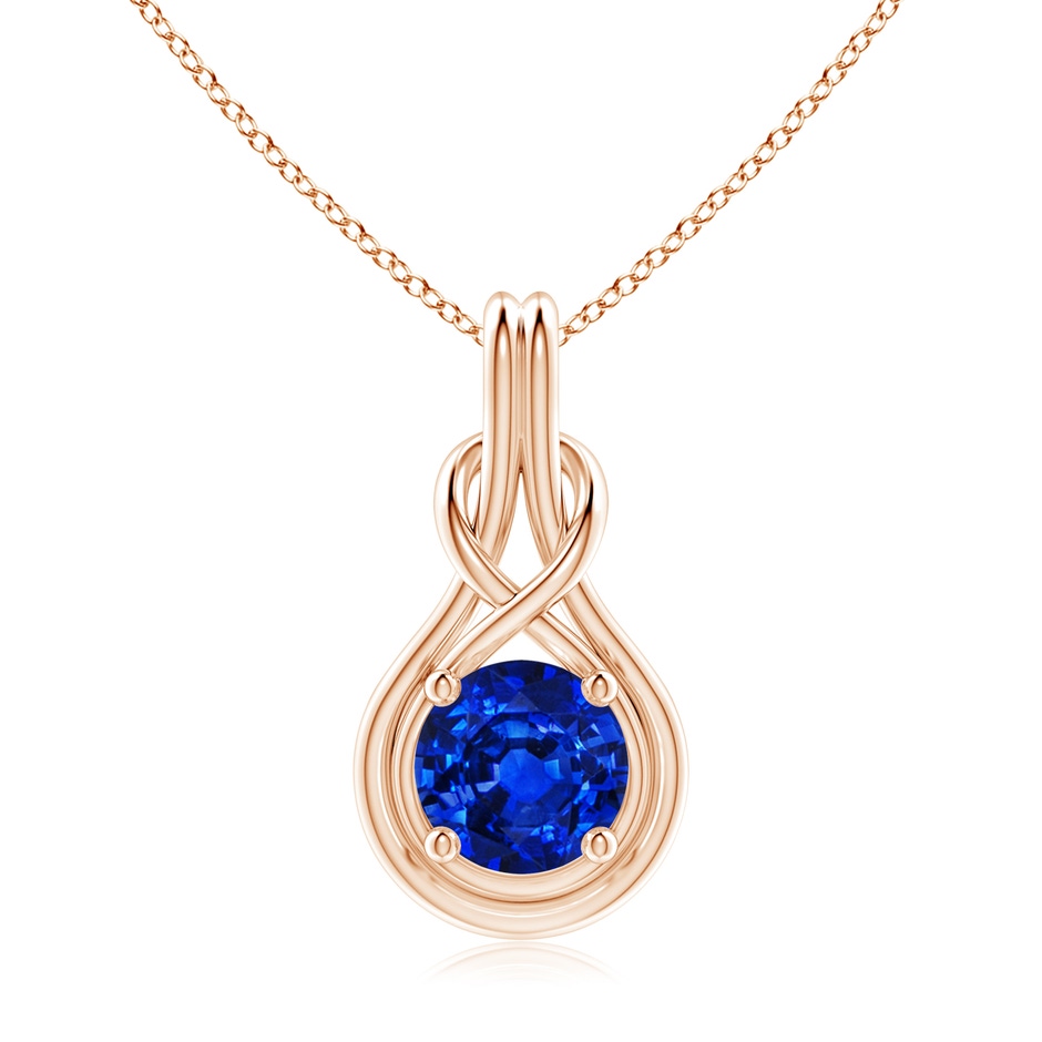 9mm AAAA Round Sapphire Solitaire Infinity Knot Pendant in Rose Gold 