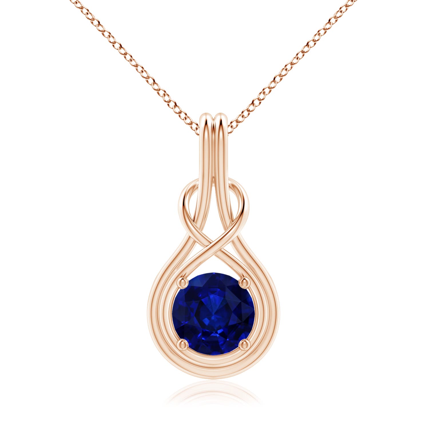Angara 3.15 CTW GIA Certified Sapphire Solitaire Infinity Knot Pendant in 14K Rose Gold