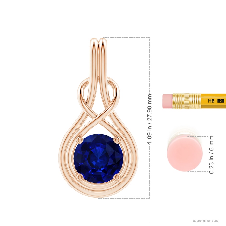 8.94-9.04x5.16mm AAAA GIA Certified Sapphire Solitaire Infinity Knot Pendant in Rose Gold ruler
