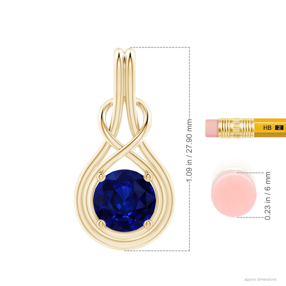 8.94-9.04x5.16mm AAAA GIA Certified Sapphire Solitaire Infinity Knot Pendant in Yellow Gold ruler