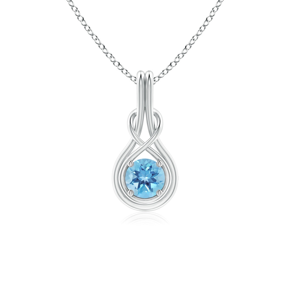 5mm A Round Swiss Blue Topaz Solitaire Infinity Knot Pendant in P950 Platinum 