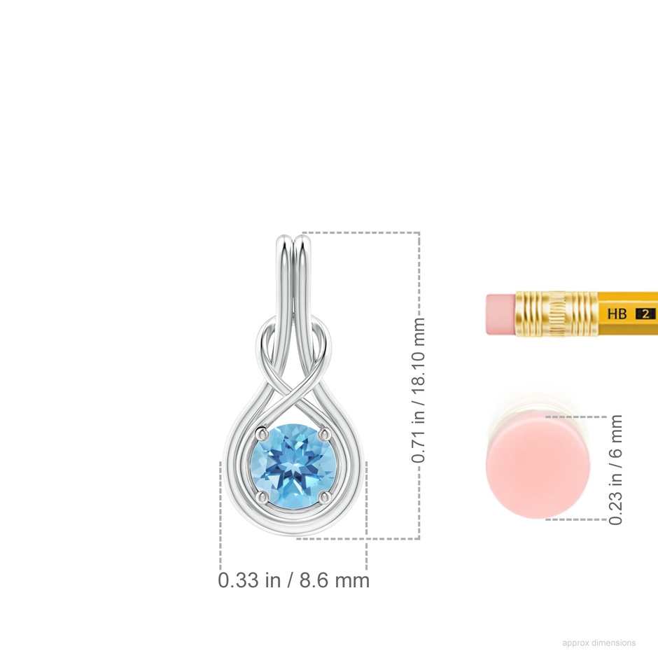 5mm A Round Swiss Blue Topaz Solitaire Infinity Knot Pendant in P950 Platinum ruler